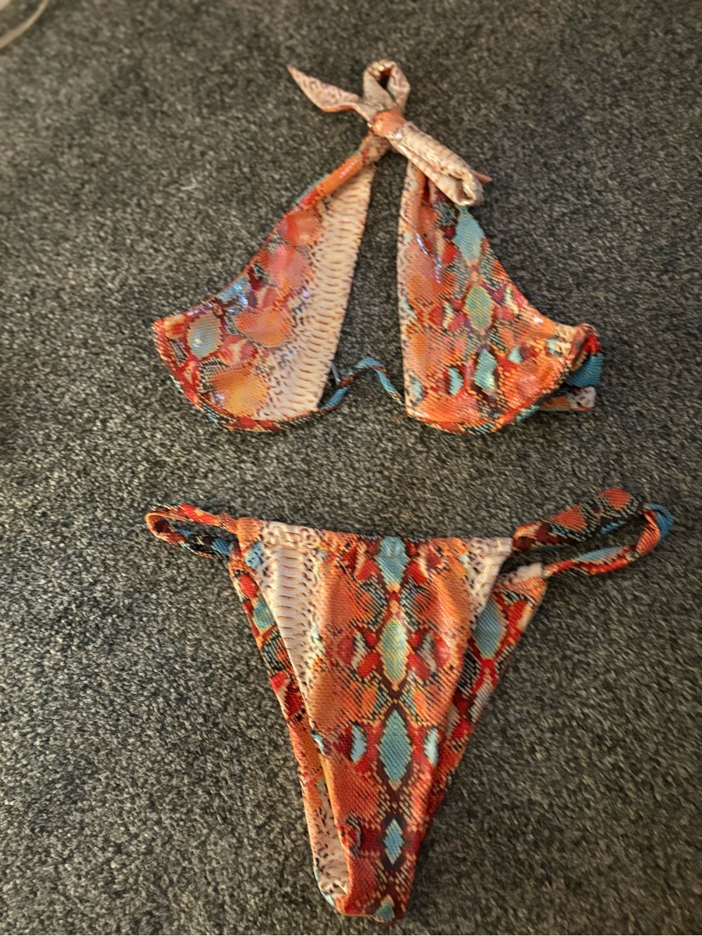 Women’s Orange Multi Snake-Print Halter Bikini